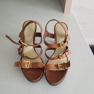 Ralph Lauren platform brown leather heels